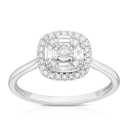 9ct White Gold 0.25ct Diamond Cushion Cluster Ring