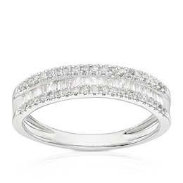 9ct White Gold 0.33ct Diamond Baguette & Round Eternity Ring