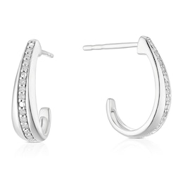 9ct White Gold Half Hoop Diamond Earrings