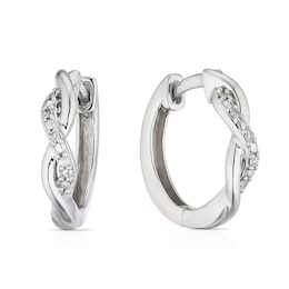 9ct White Gold Twist Hoop Diamond Earrings