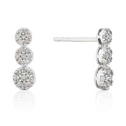 9ct White Gold 0.20ct Diamond Trilogy Cluster Drop Stud Earrings