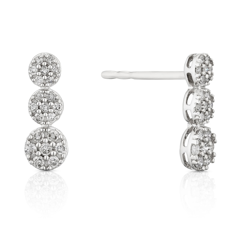 Main Image 1 of 9ct White Gold 0.20ct Diamond Trilogy Cluster Drop Stud Earrings