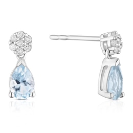 9ct White Gold 0.10ct Diamond & Aquamarine Stud Earrings