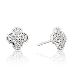 9ct White Gold 0.15ct Diamond Clover Cluster Stud Earrings