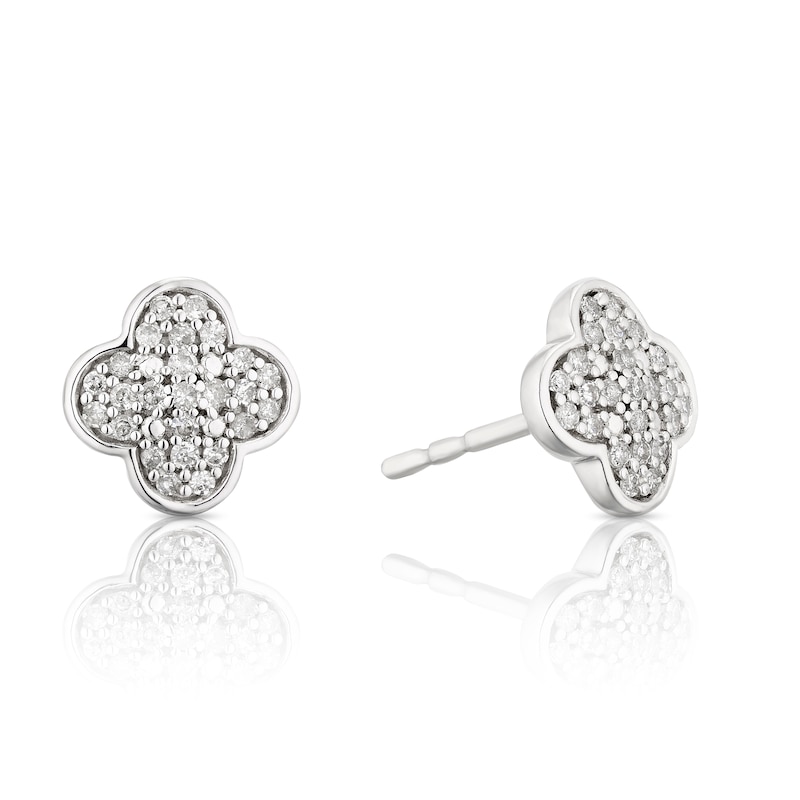 Main Image 1 of 9ct White Gold 0.15ct Diamond Clover Cluster Stud Earrings