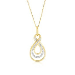 9ct Yellow Gold Diamond Twist Drop Pendant Necklace