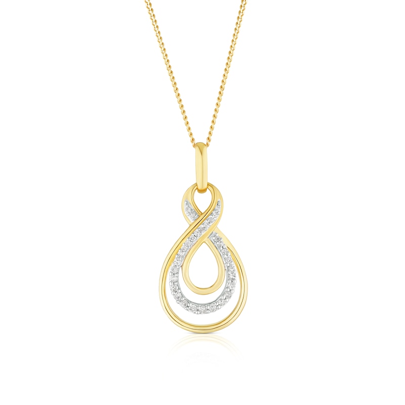 Main Image 1 of 9ct Yellow Gold Diamond Twist Drop Pendant Necklace