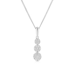 9ct White Gold 0.12ct Diamond Trilogy Cluster Pendant Necklace