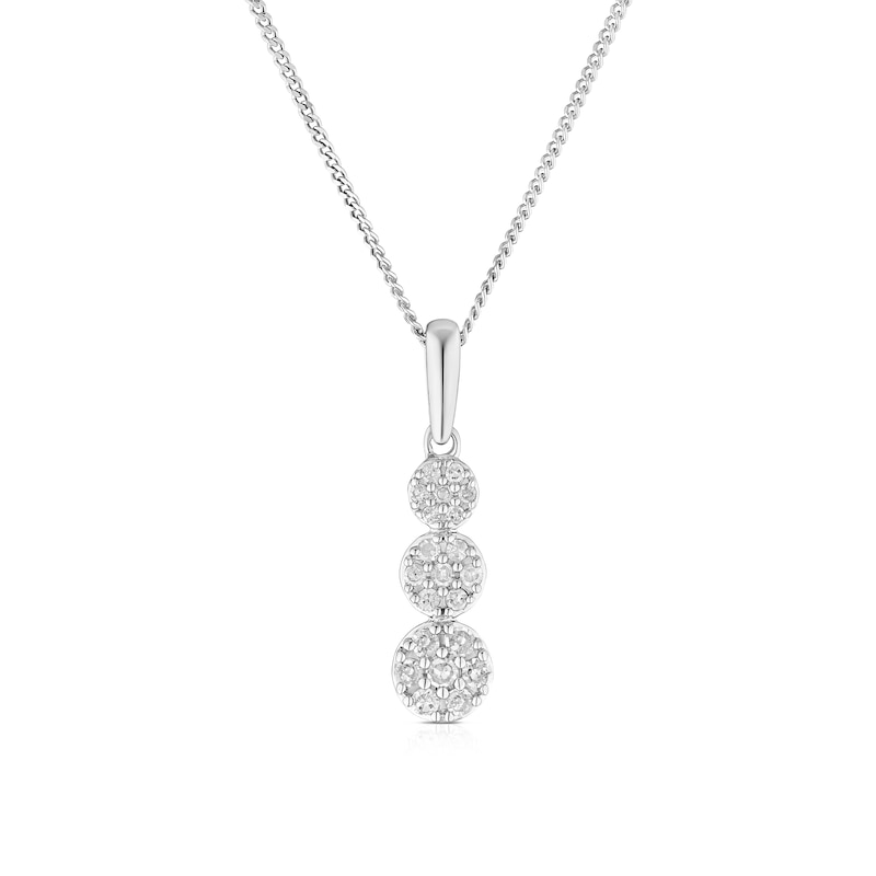 Main Image 1 of 9ct White Gold 0.12ct Diamond Trilogy Cluster Pendant Necklace