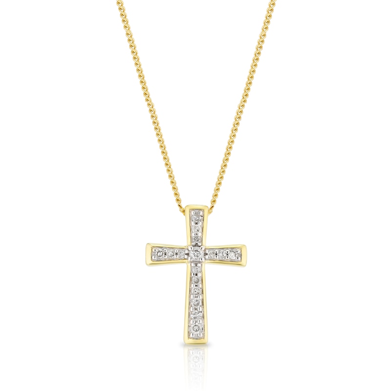 Main Image 1 of 9ct Yellow Gold Diamond Cross Pendant Necklace