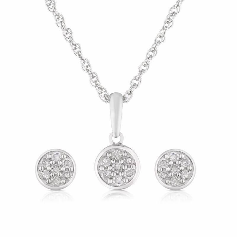 Main Image 1 of Sterling Silver 0.17ct Diamond Round Cluster Jewellery Set