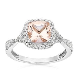 9ct White Gold 0.15ct Diamond & Morganite Ring