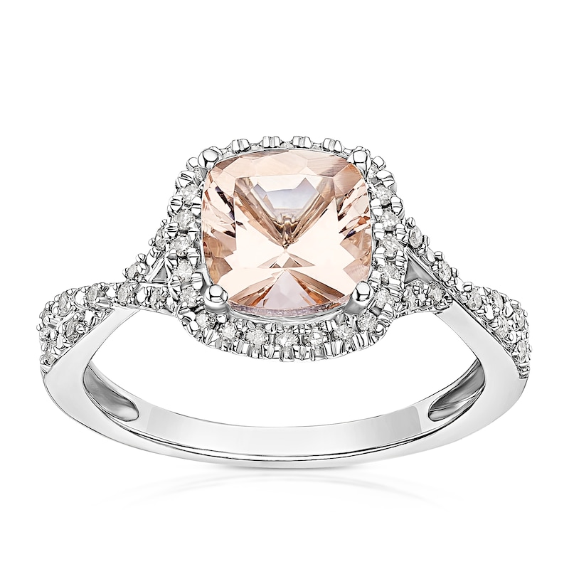 Main Image 1 of 9ct White Gold 0.15ct Diamond & Morganite Ring