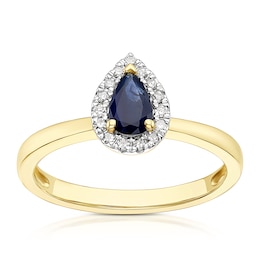 9ct Yellow Gold Diamond & Sapphire Pear Ring