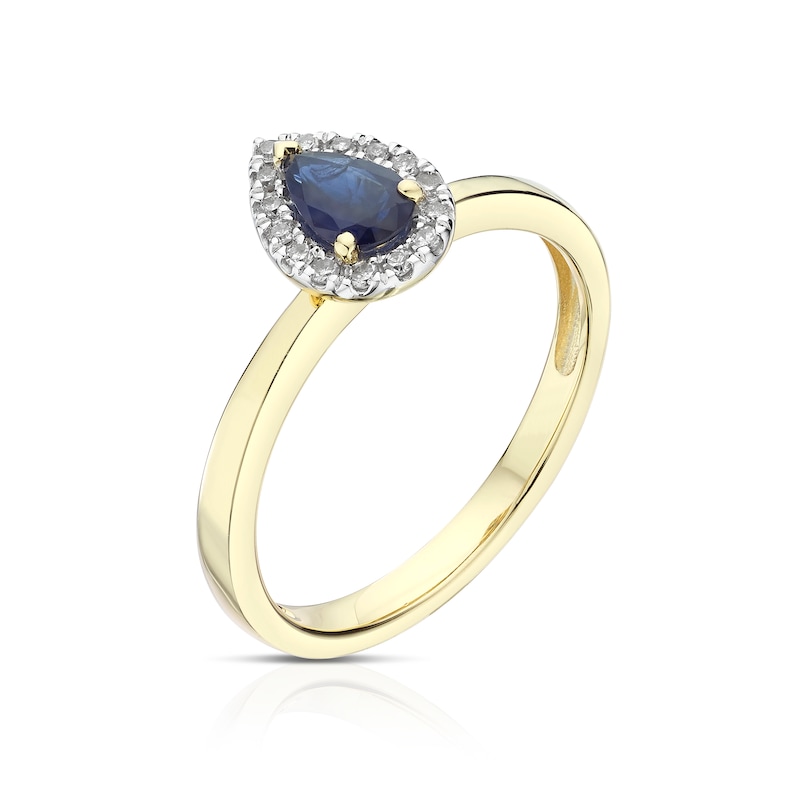 Main Image 2 of 9ct Yellow Gold Diamond & Sapphire Pear Ring