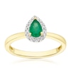 Thumbnail Image 1 of 9ct Yellow Gold Diamond & Emerald Pear Ring