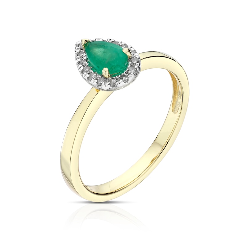 Main Image 2 of 9ct Yellow Gold Diamond & Emerald Pear Ring