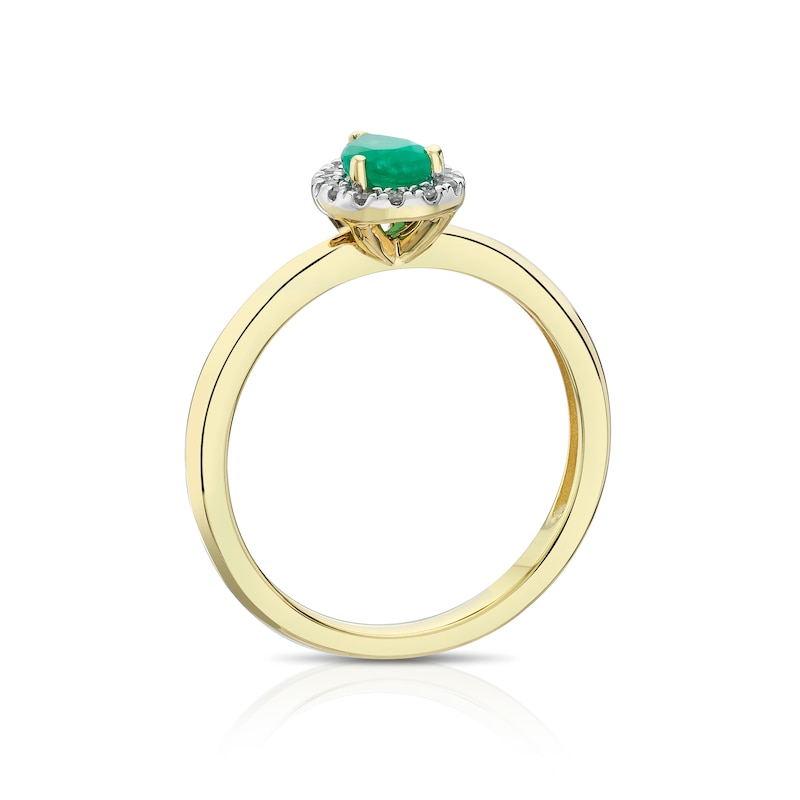 Main Image 3 of 9ct Yellow Gold Diamond & Emerald Pear Ring