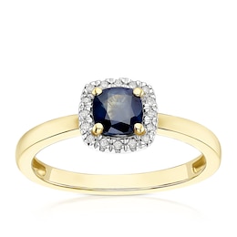 9ct Yellow Gold Diamond & Sapphire Cushion Ring