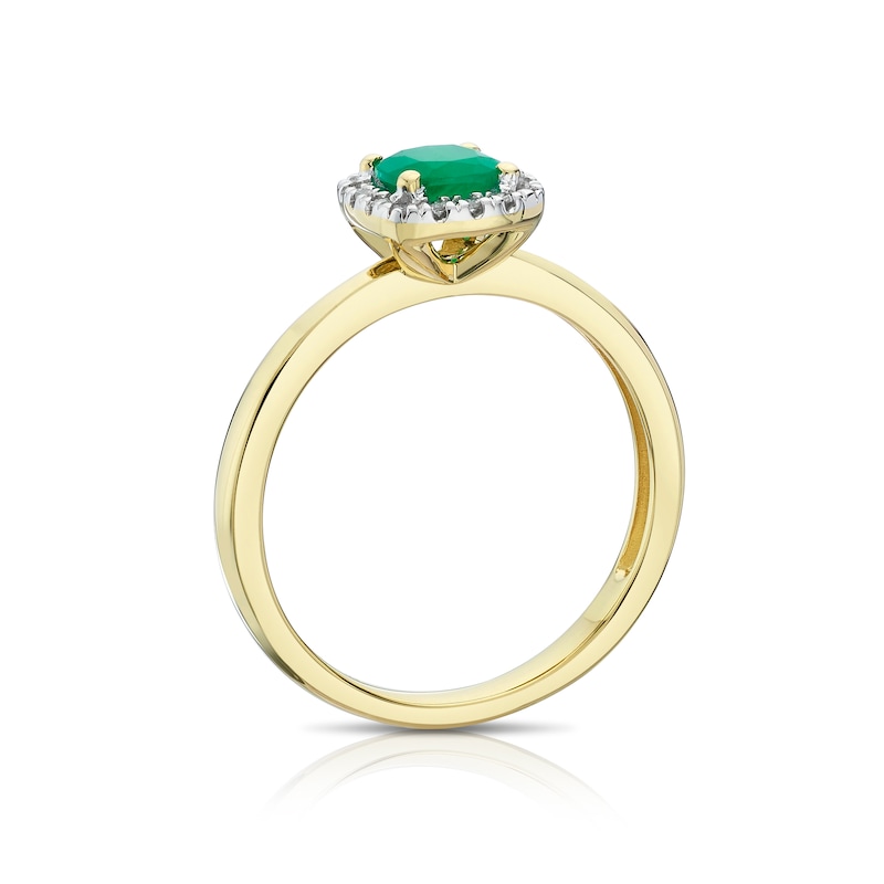 Main Image 3 of 9ct Yellow Gold Diamond & Emerald Cushion Ring