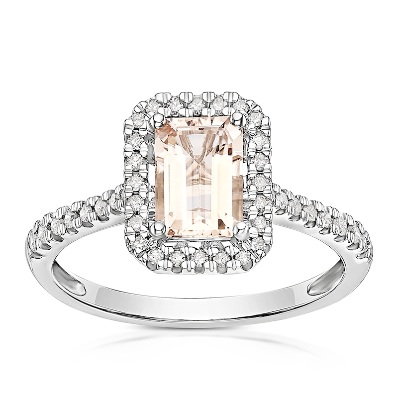 Main Image 1 of 9ct White Gold 0.18ct Diamond & Morganite Ring