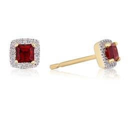 9ct Yellow Gold Diamond & Garnet Stud Earrings