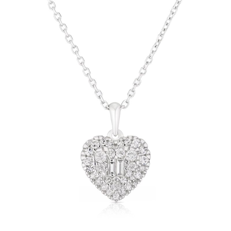 Main Image 1 of 9ct White Gold 0.20ct Diamond Heart Pendant Necklace