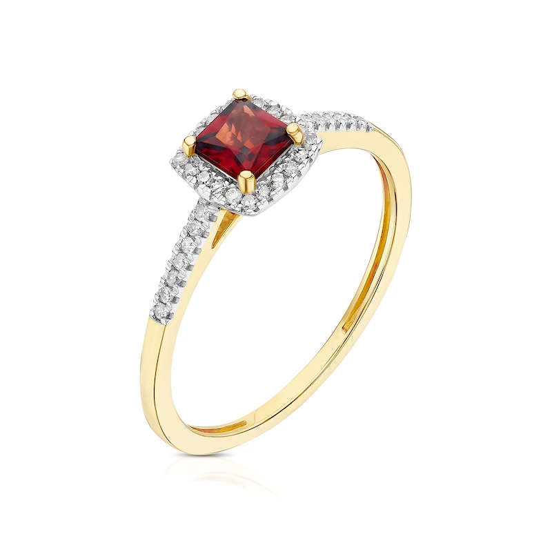 Main Image 2 of 9ct Yellow Gold Diamond & Princess Garnet Halo Ring