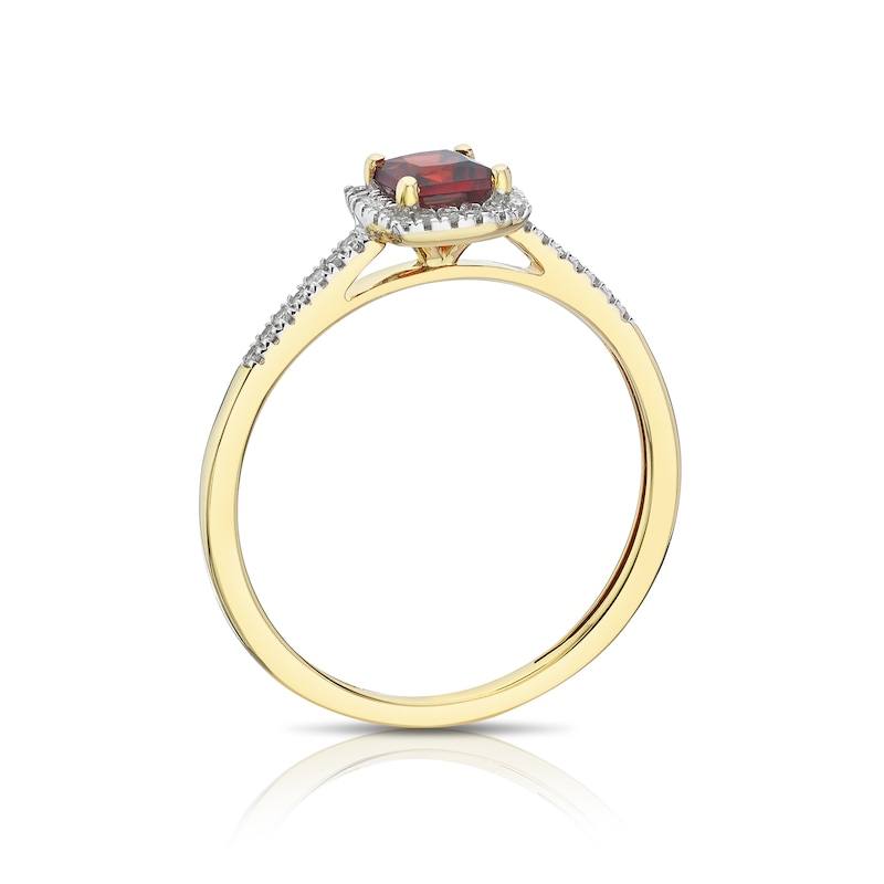 Main Image 3 of 9ct Yellow Gold Diamond & Princess Garnet Halo Ring