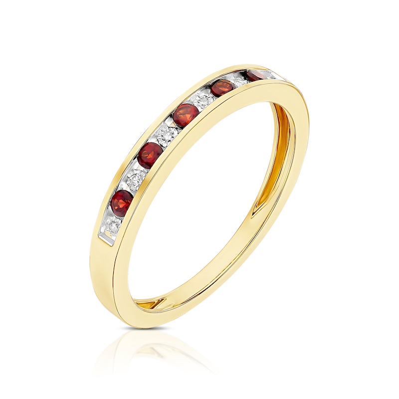 Main Image 2 of 9ct Yellow Gold Diamond & Garnet Eternity Ring