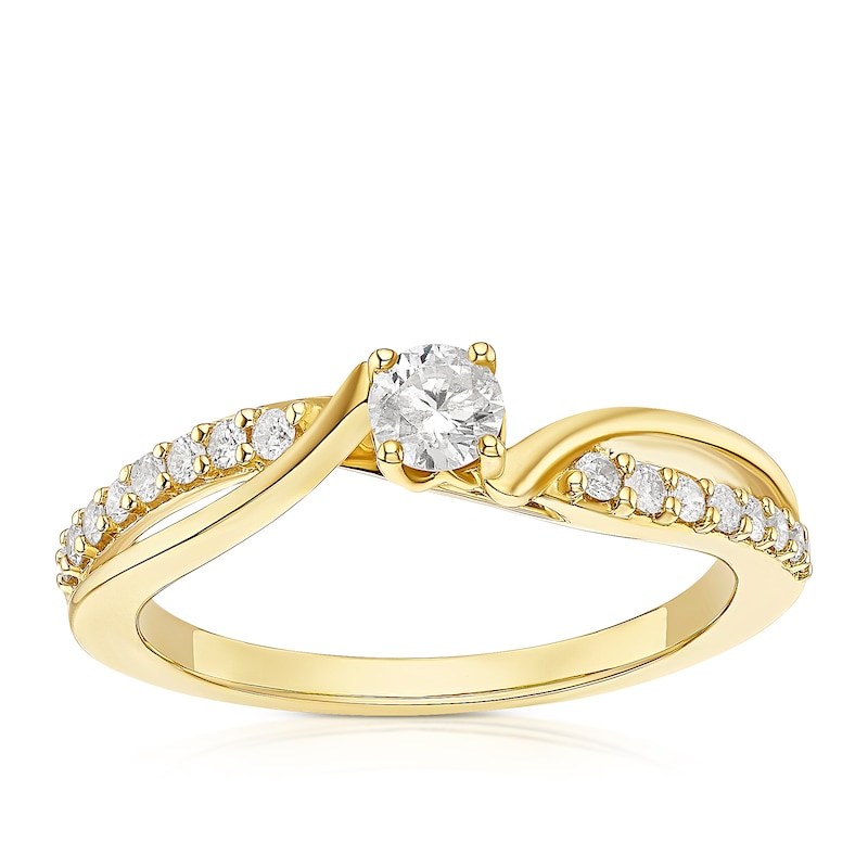 Main Image 1 of 9ct Yellow Gold 0.33ct Diamond Twist Solitaire Ring