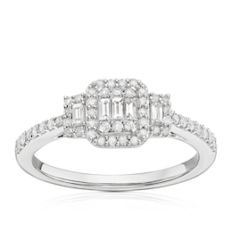 9ct White Gold 0.33ct Diamond Trilogy Cluster Ring