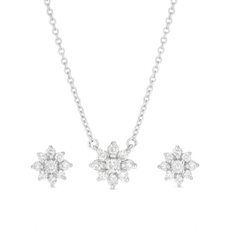 9ct White Gold 0.33ct Diamond Floral Jewellery Set