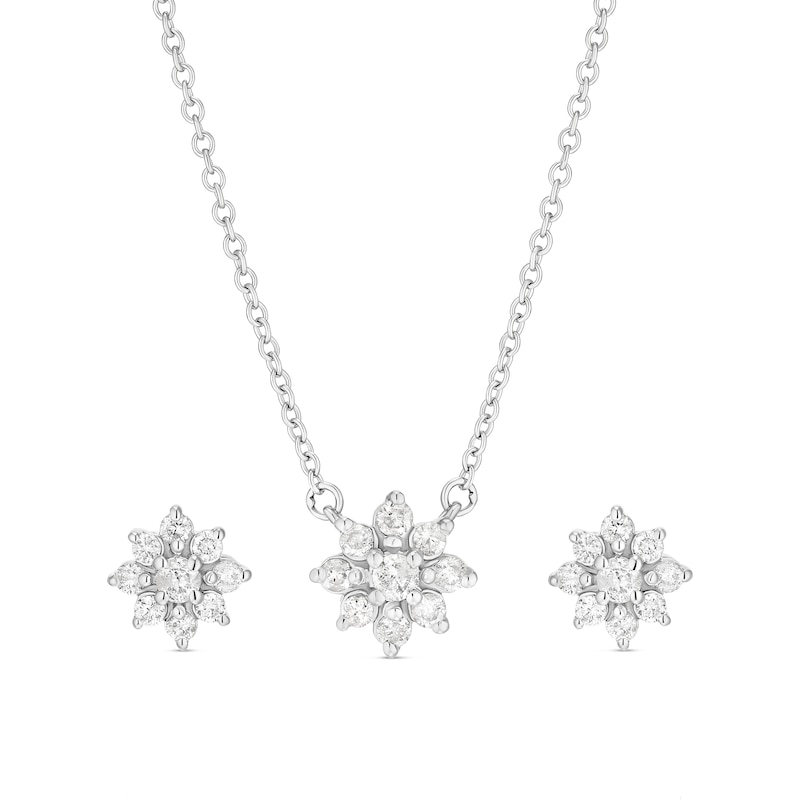 Main Image 1 of 9ct White Gold 0.33ct Diamond Floral Jewellery Set