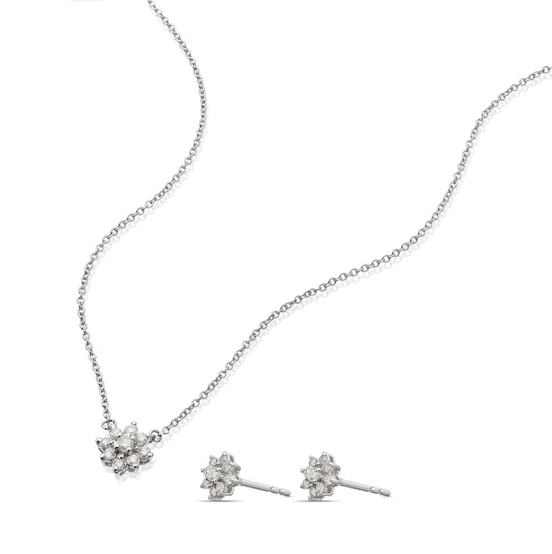 Main Image 2 of 9ct White Gold 0.33ct Diamond Floral Jewellery Set