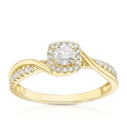 9ct Yellow Gold 0.33ct Diamond Twisted Cushion Halo Ring