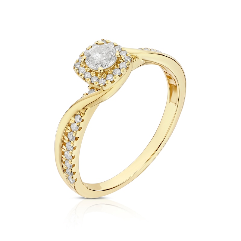 Main Image 2 of 9ct Yellow Gold 0.33ct Diamond Twisted Cushion Halo Ring