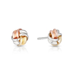 Sterling Silver, 9ct Yellow & Rose Gold 6mm Knot Stud Earrings