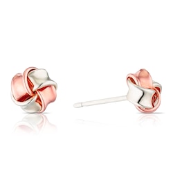 Sterling Silver & 9ct Rose Gold 7mm Ribbon Knot Stud Earrings