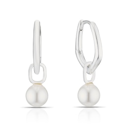 Sterling Silver Pearl Drop Organic Hoop Earrings