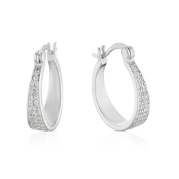 Sterling Silver Pavé Set Cubic Zirconia Hoop Earrings