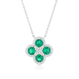 Sterling Silver Green Cubic Zirconia Clover Pendant Necklace