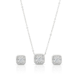 Sterling Silver Square Cubic Zirconia Necklace & Earring Jewellery Set