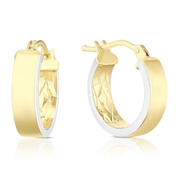 9ct Yellow Gold & Rhodium Plated Diamond Cut Flat Hoop Earrings