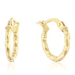 9ct Yellow Gold 10mm Diamond Cut Hoop Earrings