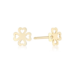 9ct Yellow Gold Heart Clover Stud Earrings