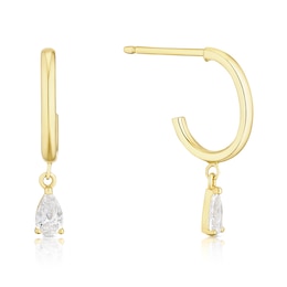 9ct Yellow Gold Pear Cubic Zirconia Open Hoop Earrings