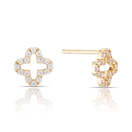 9ct Yellow Gold Clover Cubic Zirconia Stud Earrings