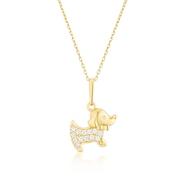 Children's 9ct Yellow Gold Cubic Zirconia Dog Pendant 14+2" Necklace