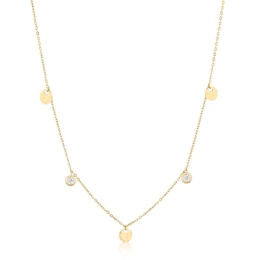 9ct Yellow Gold Diamond Cut & Cubic Zirconia Disc Necklace